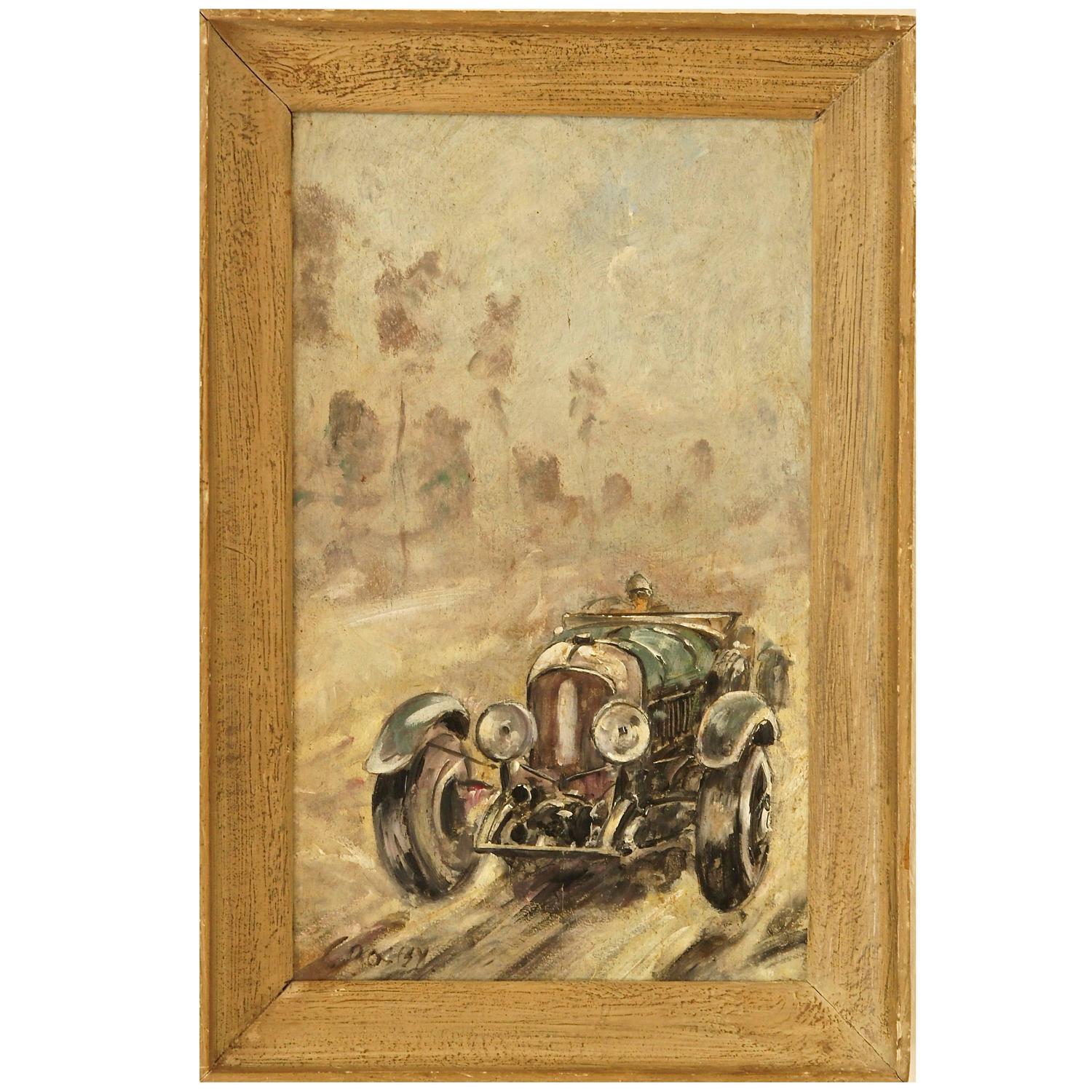 Painting of a vintage car racing scene Painting of a vintage car racing scene