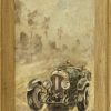 Painting of a vintage car racing scene