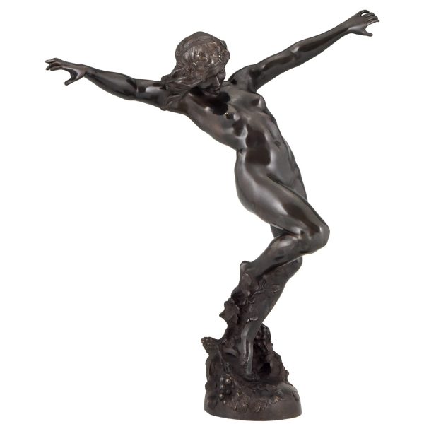 Art Nouveau bronzen sculptuur naakte vrouw Bacchante