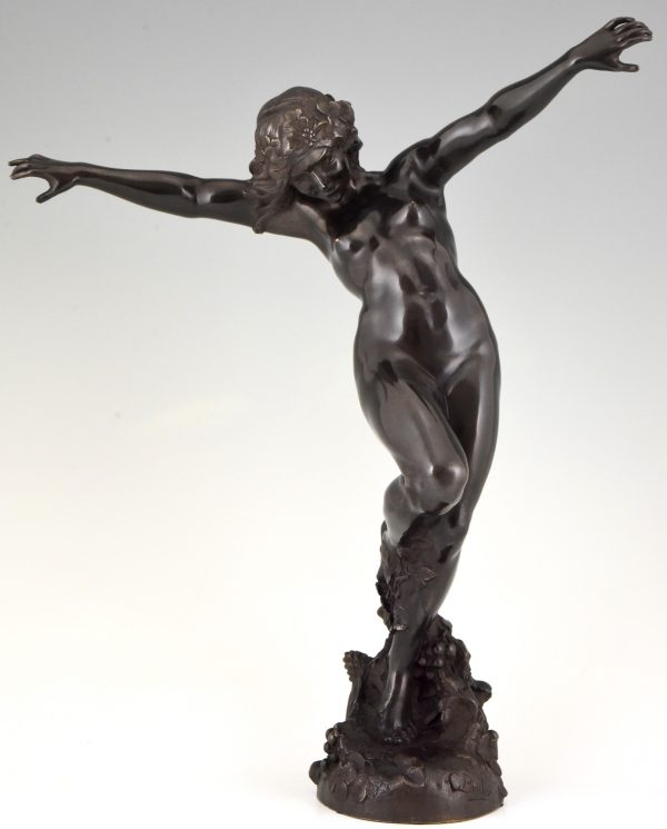 Art Nouveau bronzen sculptuur naakte vrouw Bacchante