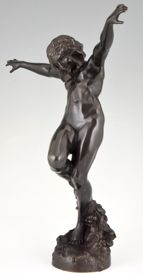 Art Nouveau bronzen sculptuur naakte vrouw Bacchante