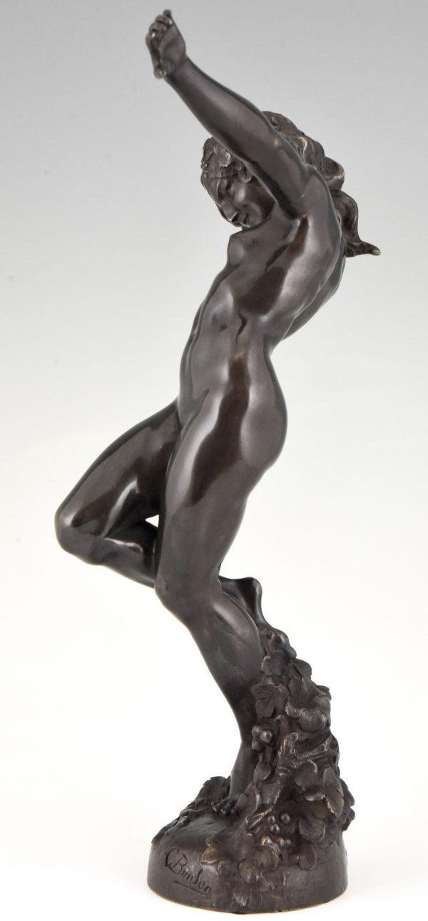 Art Nouveau bronzen sculptuur naakte vrouw Bacchante