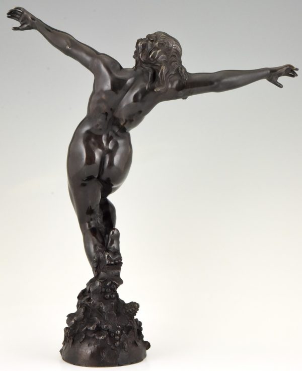 Art Nouveau bronzen sculptuur naakte vrouw Bacchante