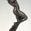 Art Nouveau bronzen sculptuur naakte vrouw Bacchante