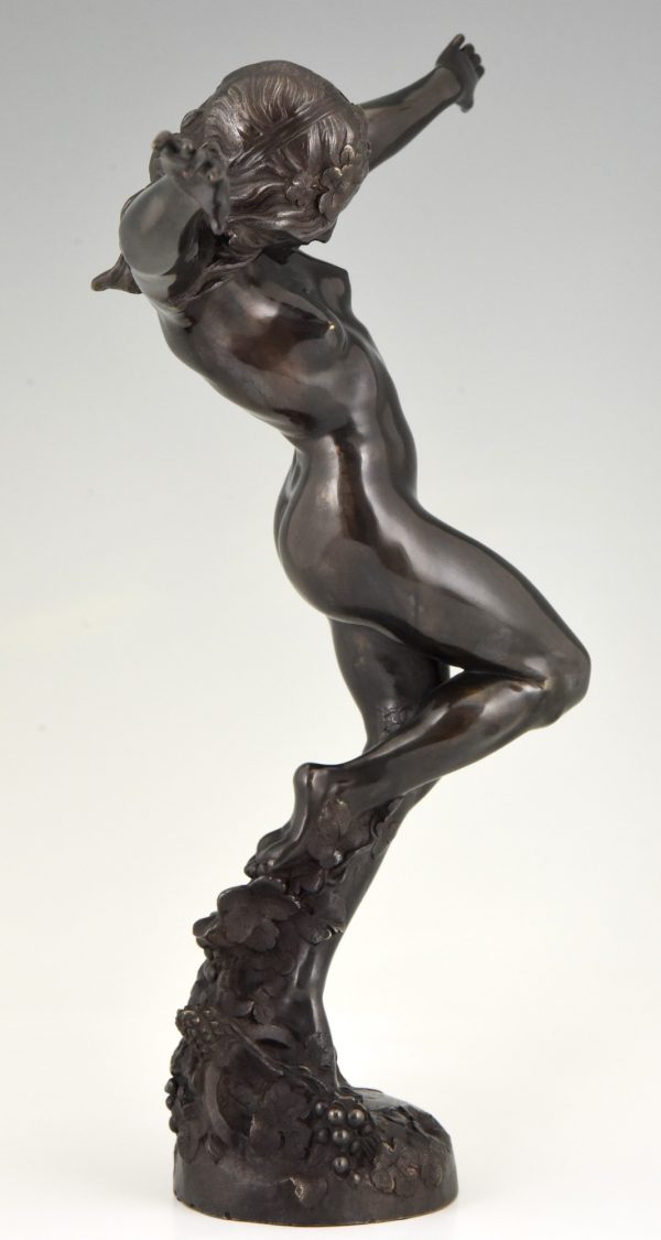 Art Nouveau bronzen sculptuur naakte vrouw Bacchante