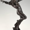 Art Nouveau bronzen sculptuur naakte vrouw Bacchante