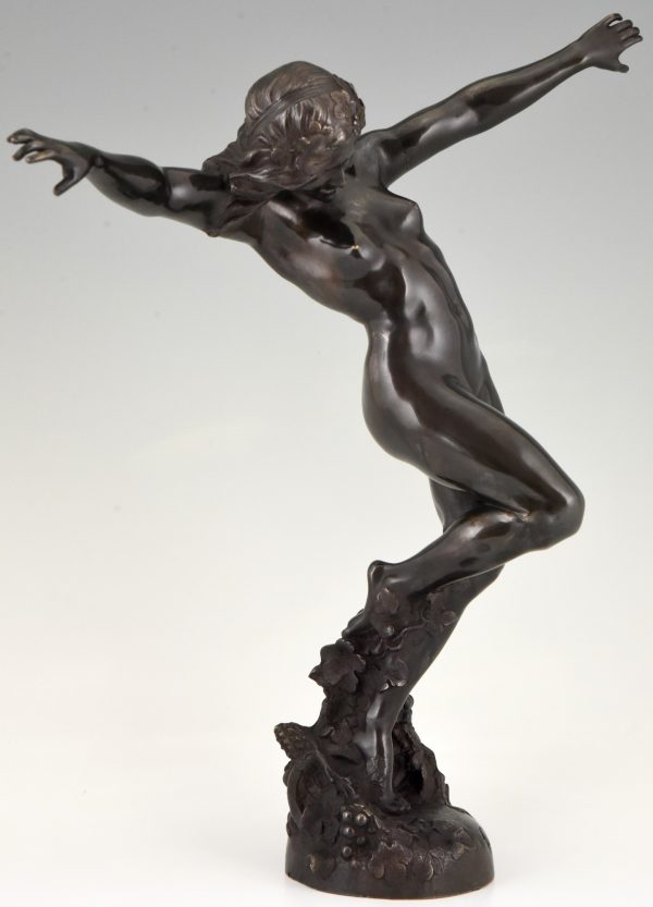 Art Nouveau bronzen sculptuur naakte vrouw Bacchante