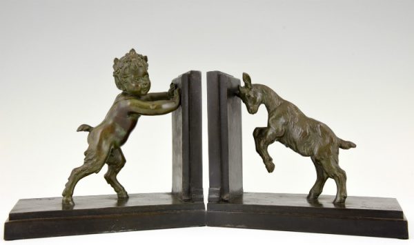 Art Deco Buchstütze Satyr und Ziege