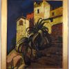 Art Deco schilderij Italiaans dorp met palmboom