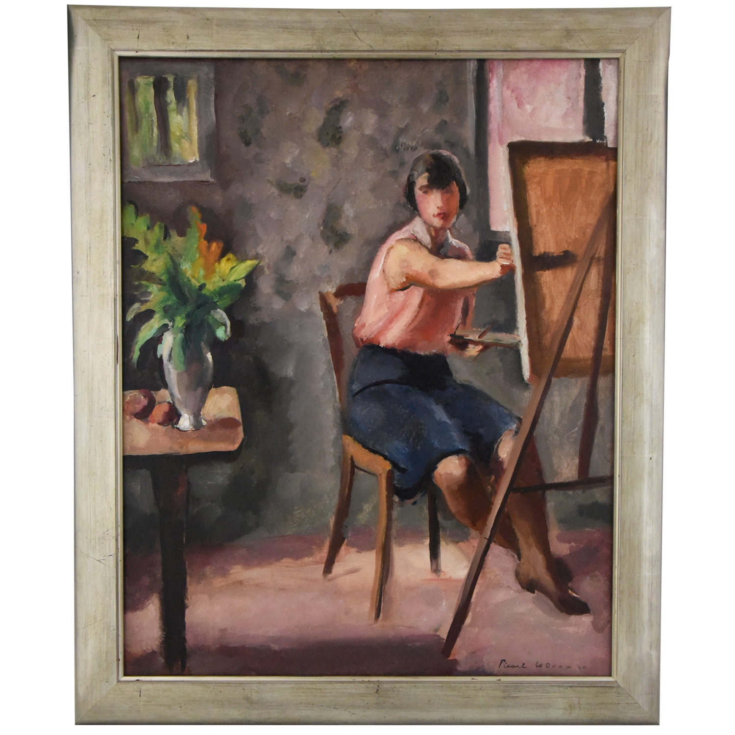Art Deco schilderij schilderende vrouw in interieur