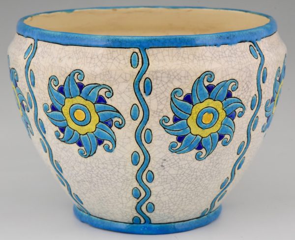 Art Deco ceramic cachepot or planter Soleil Blue