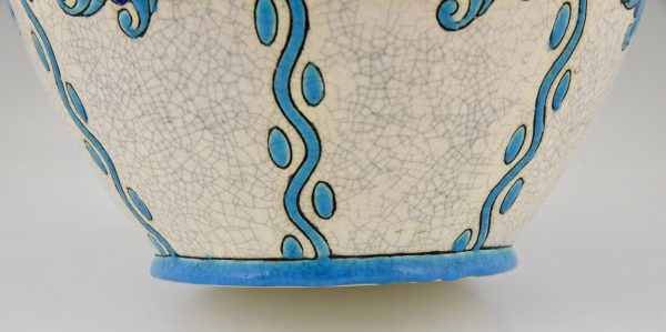 Art Deco ceramic cachepot or planter Soleil Blue