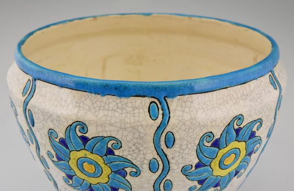 Art Deco cachepot bloempot keramiek Soleil Blue