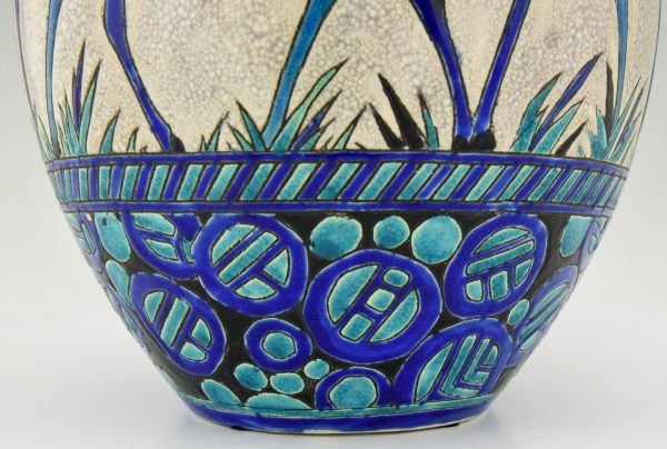 Art Deco vase céramique biches bleues 34 cm