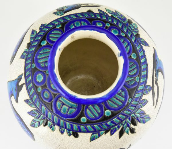Art Deco Vase Keramik Biches Bleues Hische 37 cm