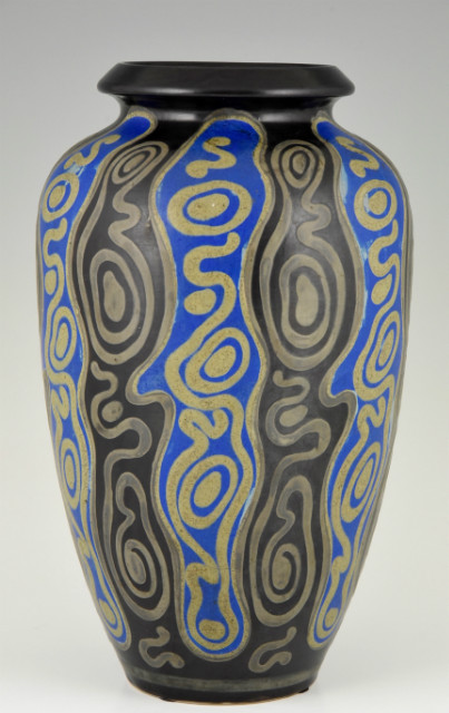 Art Deco grès ceramic vase abstract decor