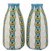 Pair of Art Deco craquelé vases white, yellow and turquoise