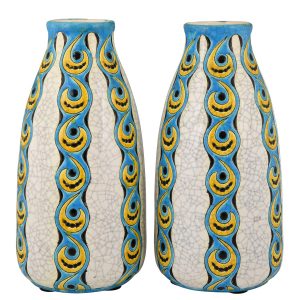 Art Deco Vasen in Keramik weiss, gelb und Türkis