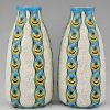 Vases Art Déco en craquelé blanc, jaune et turquoise