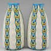 Pair of Art Deco craquelé vases white, yellow and turquoise