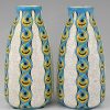 Pair of Art Deco craquelé vases white, yellow and turquoise