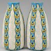 Pair of Art Deco craquelé vases white, yellow and turquoise