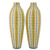 Pair of Art Deco yellow, turquoise and white craquelé vases