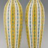 Pair of Art Deco yellow, turquoise and white craquelé vases