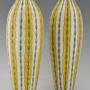 Pair of Art Deco yellow, turquoise and white craquelé vases