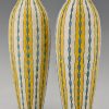 Pair of Art Deco yellow, turquoise and white craquelé vases