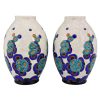 Pair of Art Deco craquelé vases with stylized flowers