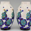 Pair of Art Deco craquelé vases with stylized flowers