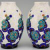 Pair of Art Deco craquelé vases with stylized flowers