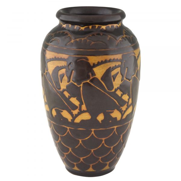 Art Deco ceramic vase with stylized birds.