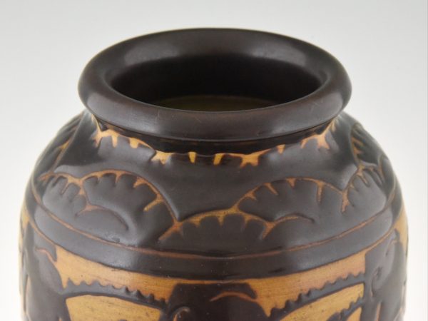 Art Deco Vase Keramik mit stilisierte Vögel.