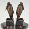 Art Deco bronze bookends with marabou stork birds.