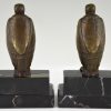 Art Deco bronzen boekensteunen met marabous