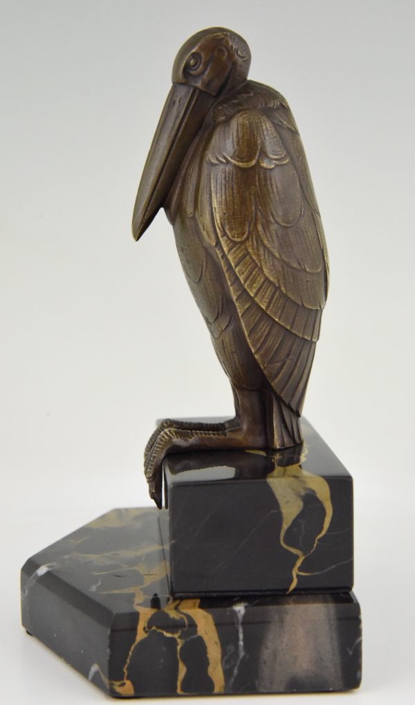 Art Deco bronze bookends with marabou stork birds.