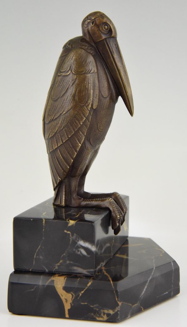 Art Deco bronze bookends with marabou stork birds.