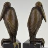 Art Deco bronze bookends with marabou stork birds.