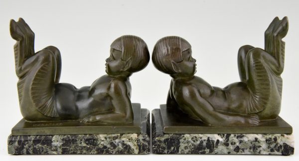 French Art Deco bookends with lying satyrs