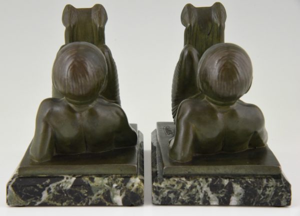 French Art Deco bookends with lying satyrs