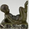 French Art Deco bookends with lying satyrs