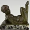 French Art Deco bookends with lying satyrs