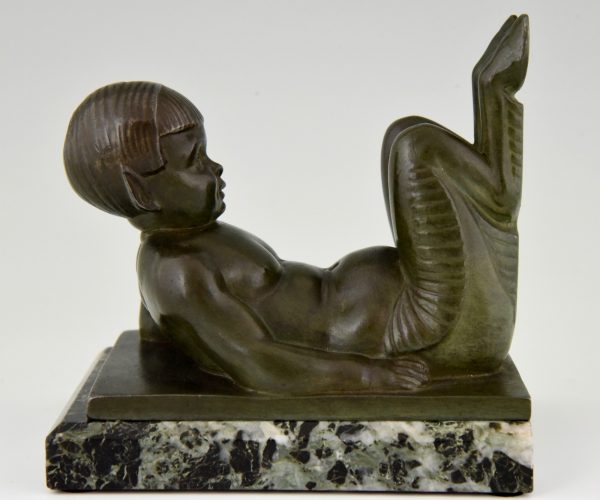 French Art Deco bookends with lying satyrs