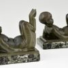 French Art Deco bookends with lying satyrs