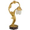 Art Nouveau lampe en bronze doré femme nue au fleur