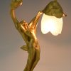 Art Nouveau lampe en bronze doré femme nue au fleur