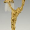 Art Nouveau lampe en bronze doré femme nue au fleur