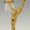 Art Nouveau lampe en bronze doré femme nue au fleur